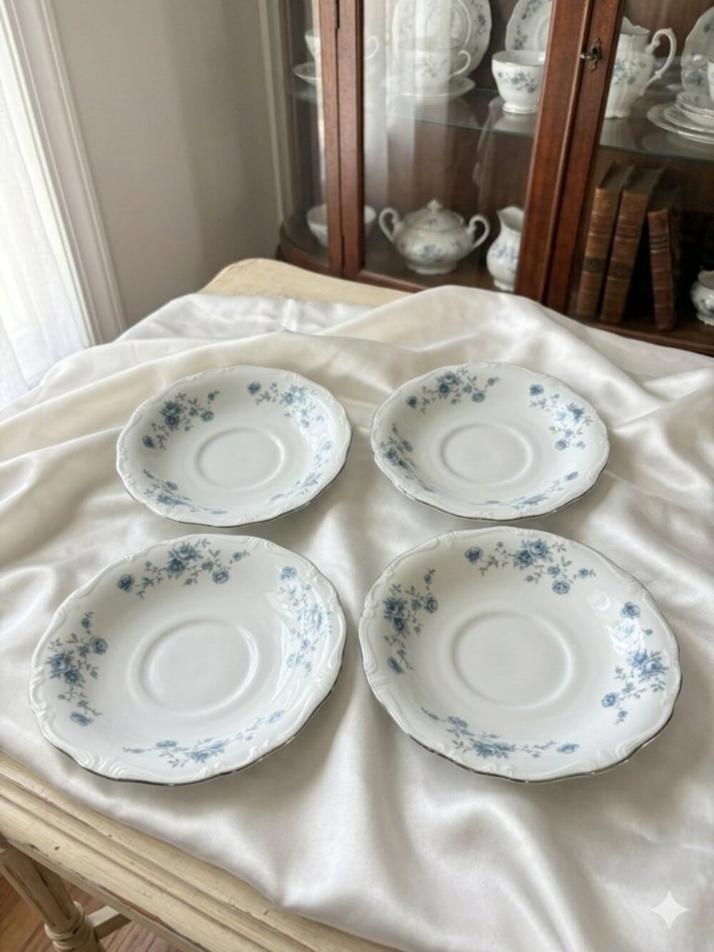 Vintage Johann Haviland Blue Garland Saucers Set of 4 Bavaria Germany Floral
